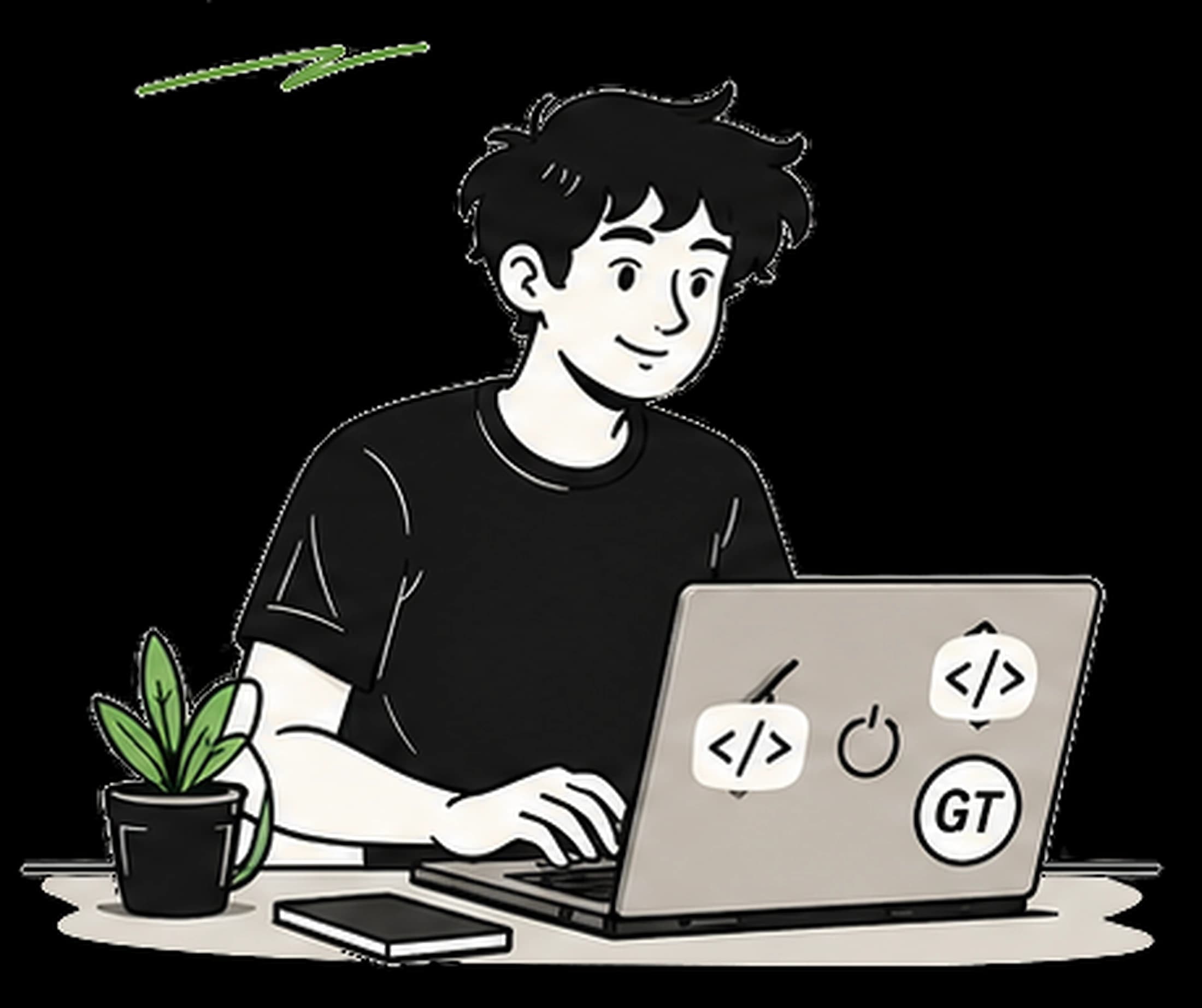 Illustration of a developer building software at a laptop